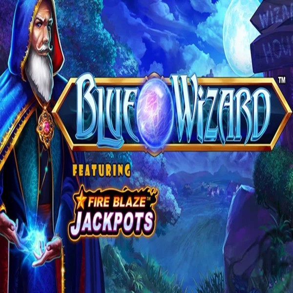 Blue Wizard Fire Blaze Jackpots logo by Rarestone Gaming Gransino Casino